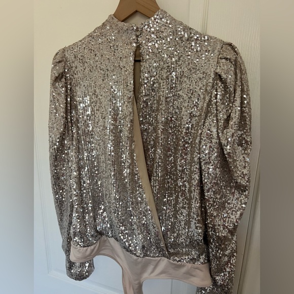 Rachel Zoe Champagne Sequin Bodysuit | L - Picture 3 of 15